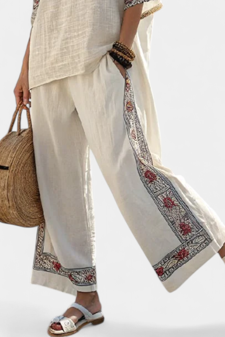 Tameric | Sophisticated Embroidered Raw Blouse & Wide Trousers