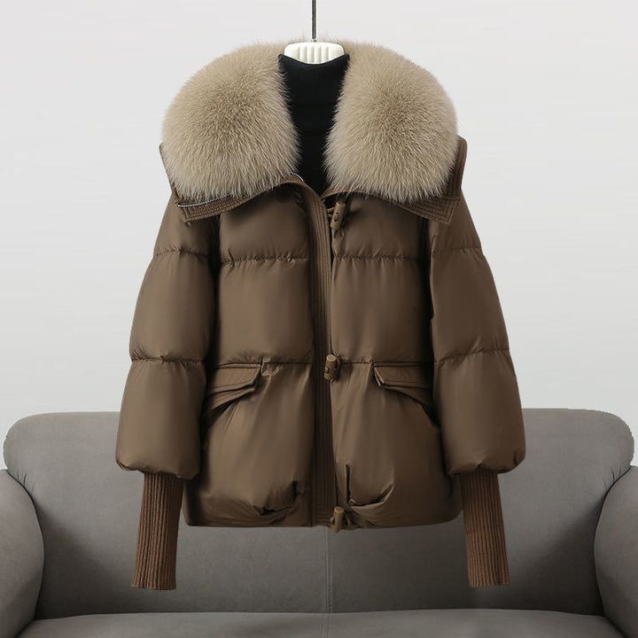 Promise | Women's Cropped Puffer Jacket with Fur Collar and Knit Cuffs