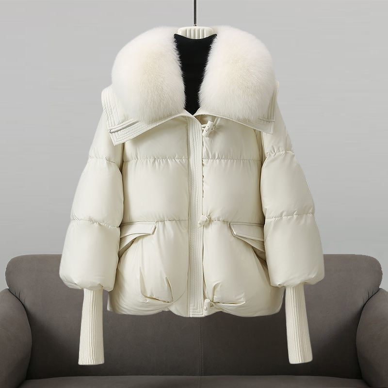 Promise | Women's Cropped Puffer Jacket with Fur Collar and Knit Cuffs