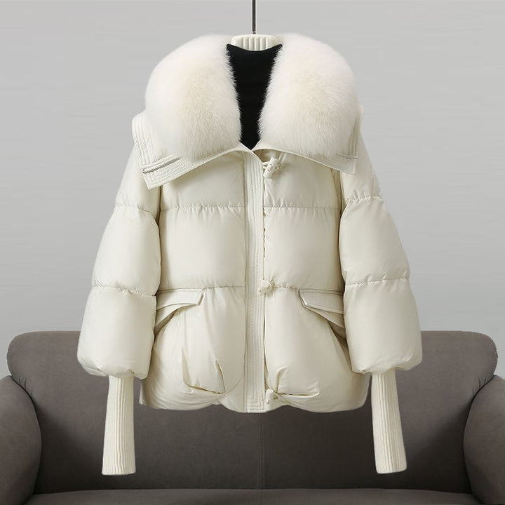 Promise | Women's Cropped Puffer Jacket with Fur Collar and Knit Cuffs