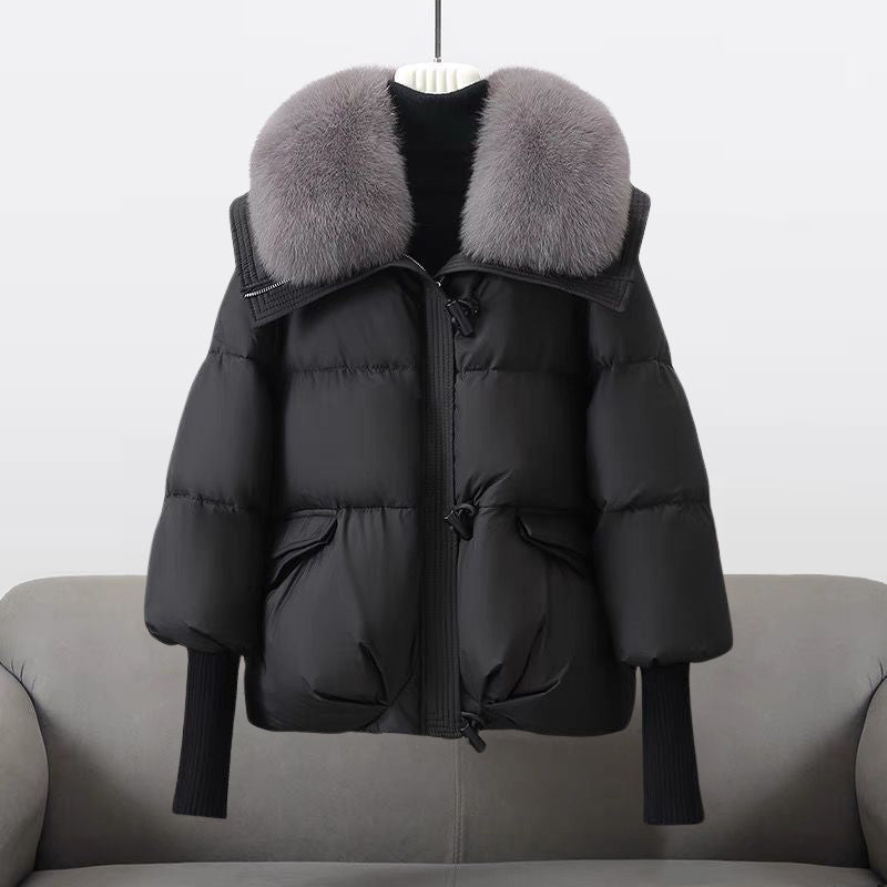 Promise | Women's Cropped Puffer Jacket with Fur Collar and Knit Cuffs