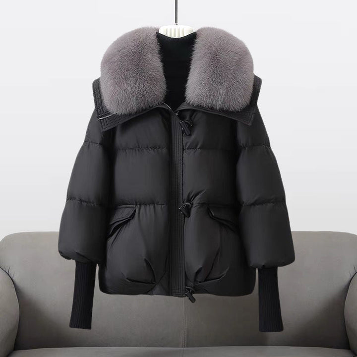 Promise | Women's Cropped Puffer Jacket with Fur Collar and Knit Cuffs
