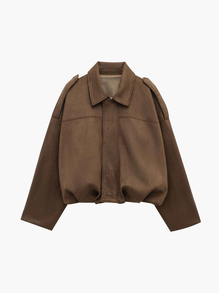 Jimena | Faux Suede Collared Bomber Jacket for Women