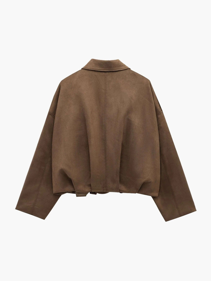 Jimena | Faux Suede Collared Bomber Jacket for Women