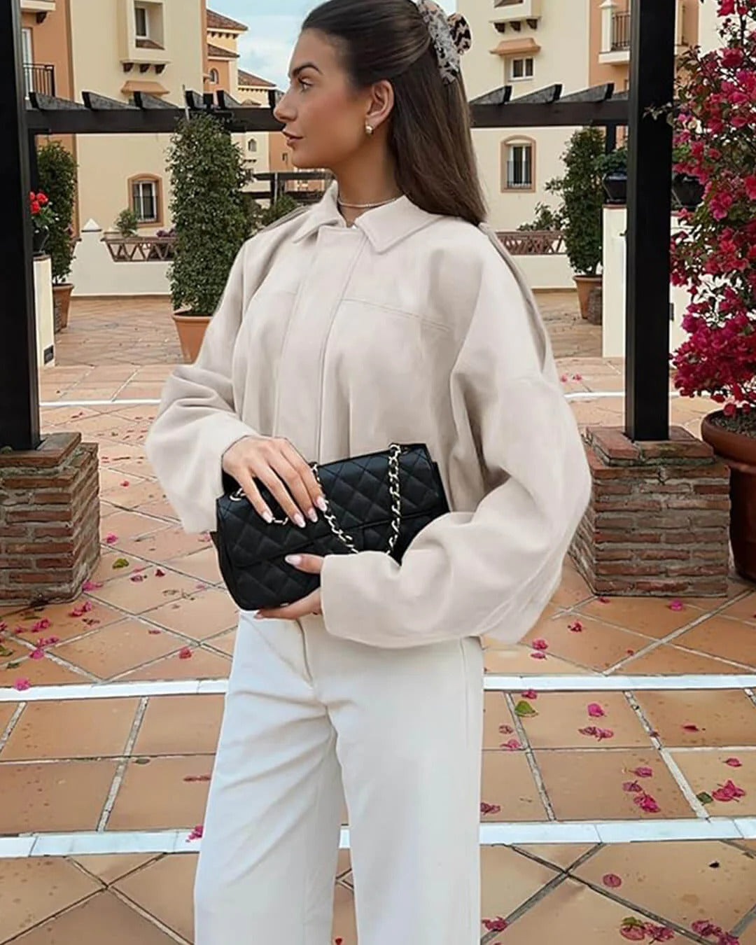 Jimena | Faux Suede Collared Bomber Jacket for Women