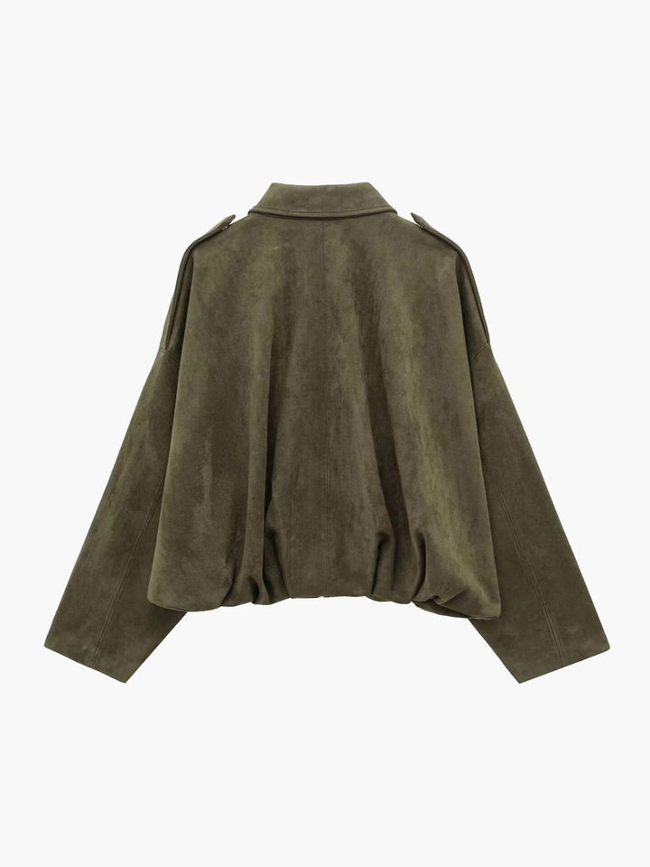 Jimena | Faux Suede Collared Bomber Jacket for Women