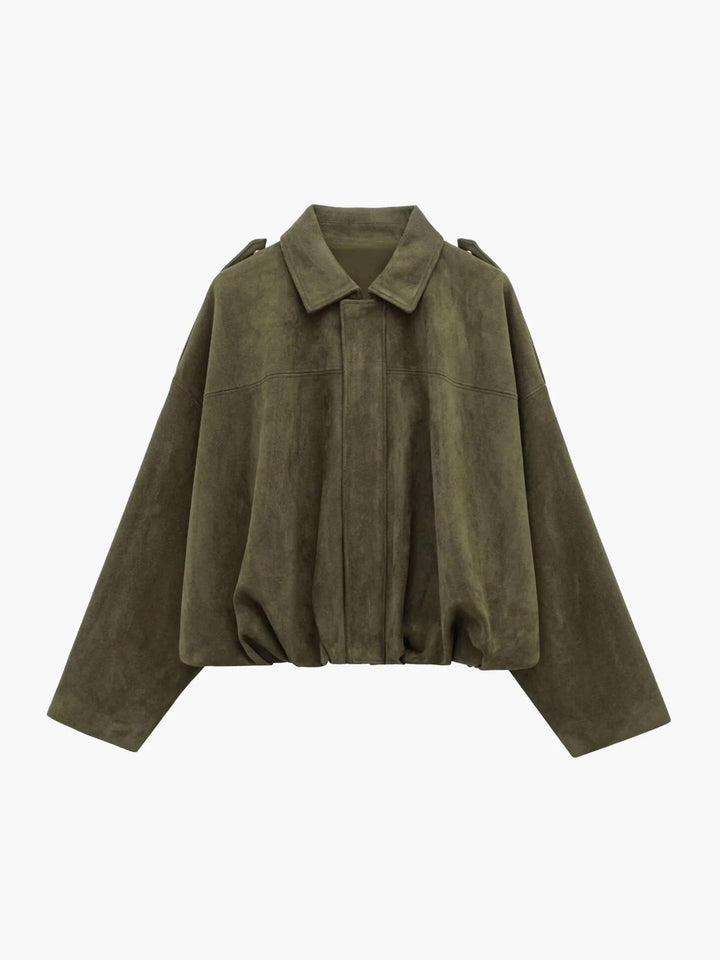 Jimena | Faux Suede Collared Bomber Jacket for Women