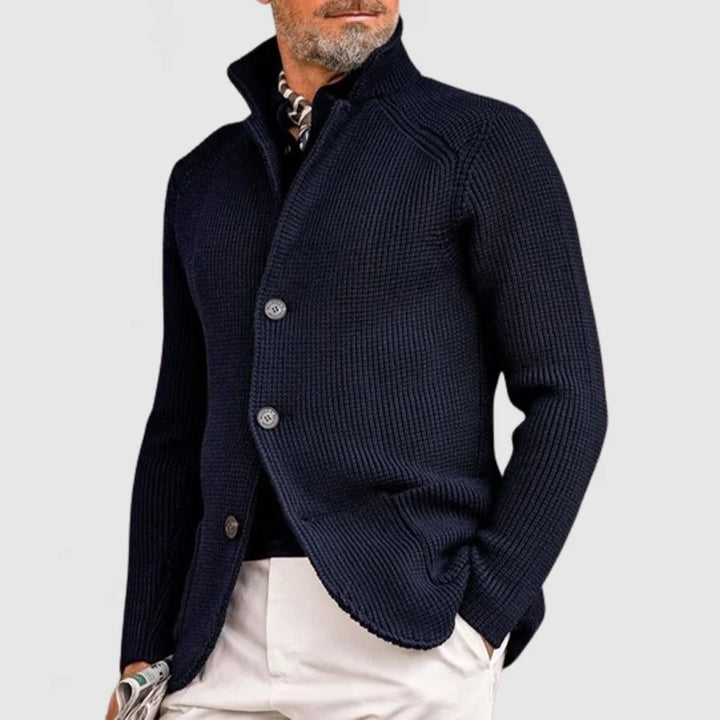 Norman | Men's Fine-Knit Stand-Collar Button Cardigan