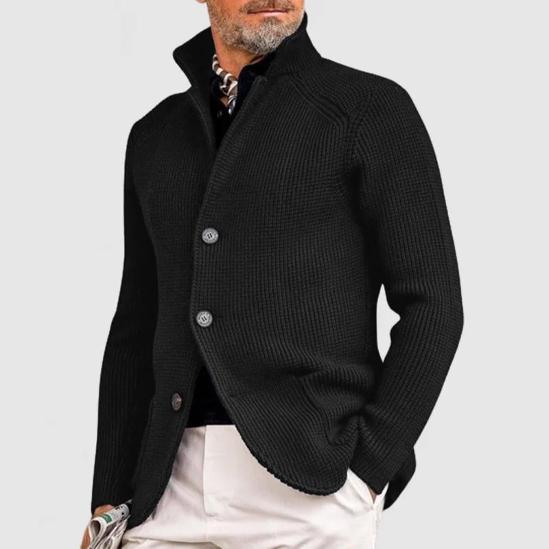 Norman | Men's Fine-Knit Stand-Collar Button Cardigan