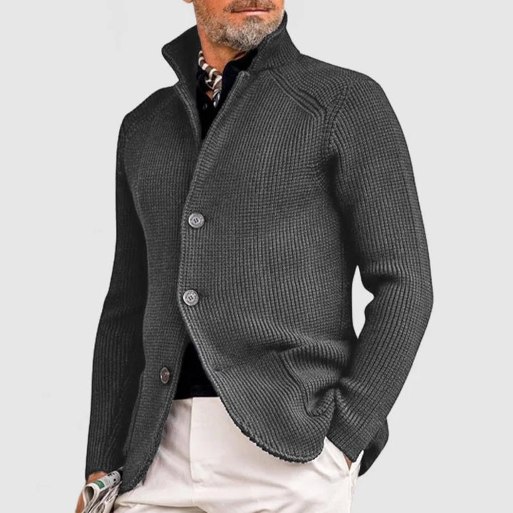 Norman | Men's Fine-Knit Stand-Collar Button Cardigan