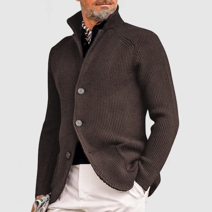 Norman | Men's Fine-Knit Stand-Collar Button Cardigan