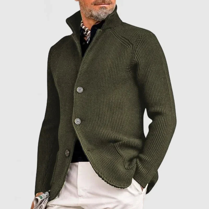 Norman | Men's Fine-Knit Stand-Collar Button Cardigan