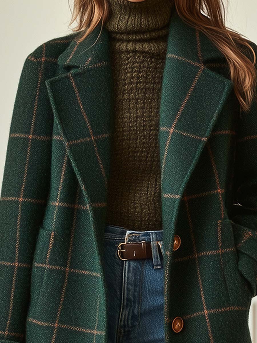 Freya | Women's Retro Lapel Plaid Tweed Coat
