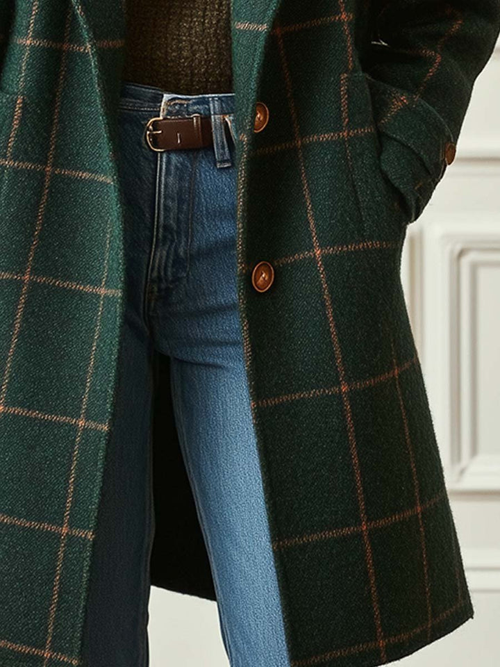 Freya | Women's Retro Lapel Plaid Tweed Coat