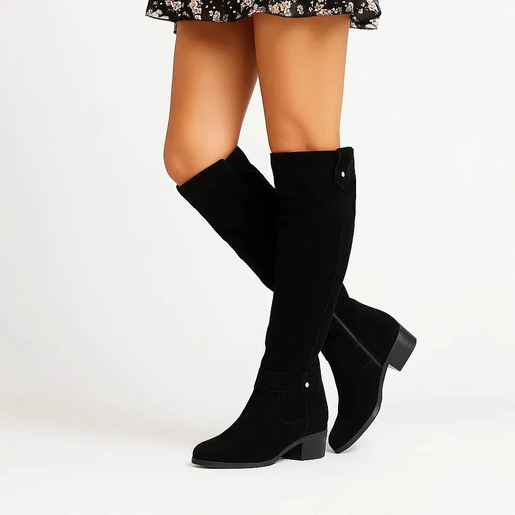 Amara | Knee-High Suede Boots with Block Heel for Women