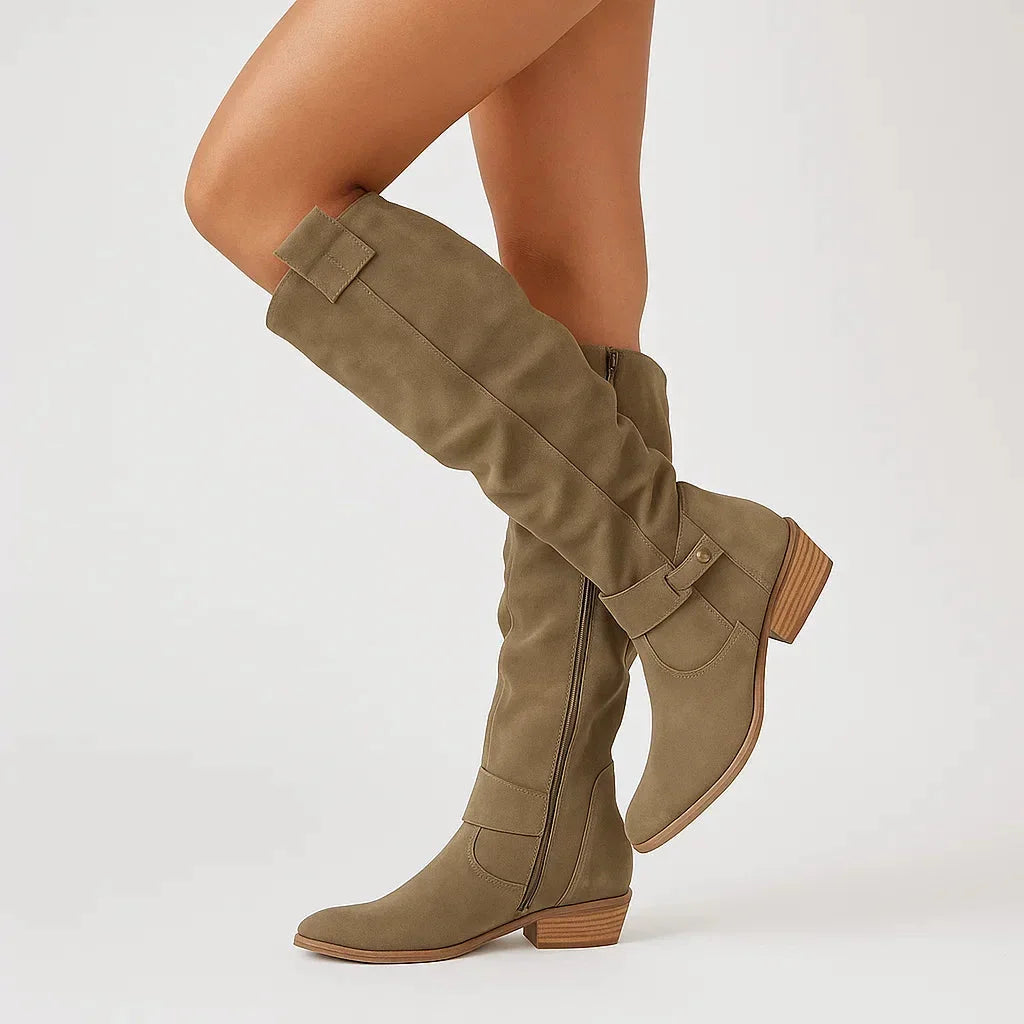 Amara | Knee-High Suede Boots with Block Heel for Women