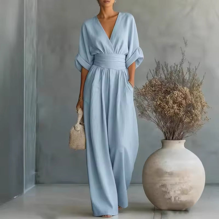 Davina | Deep V-Neck Elegant Wide-Leg Autumn Jumpsuit