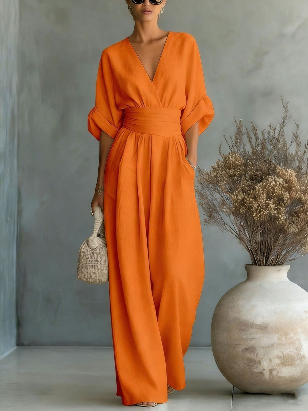 Davina | Deep V-Neck Elegant Wide-Leg Autumn Jumpsuit