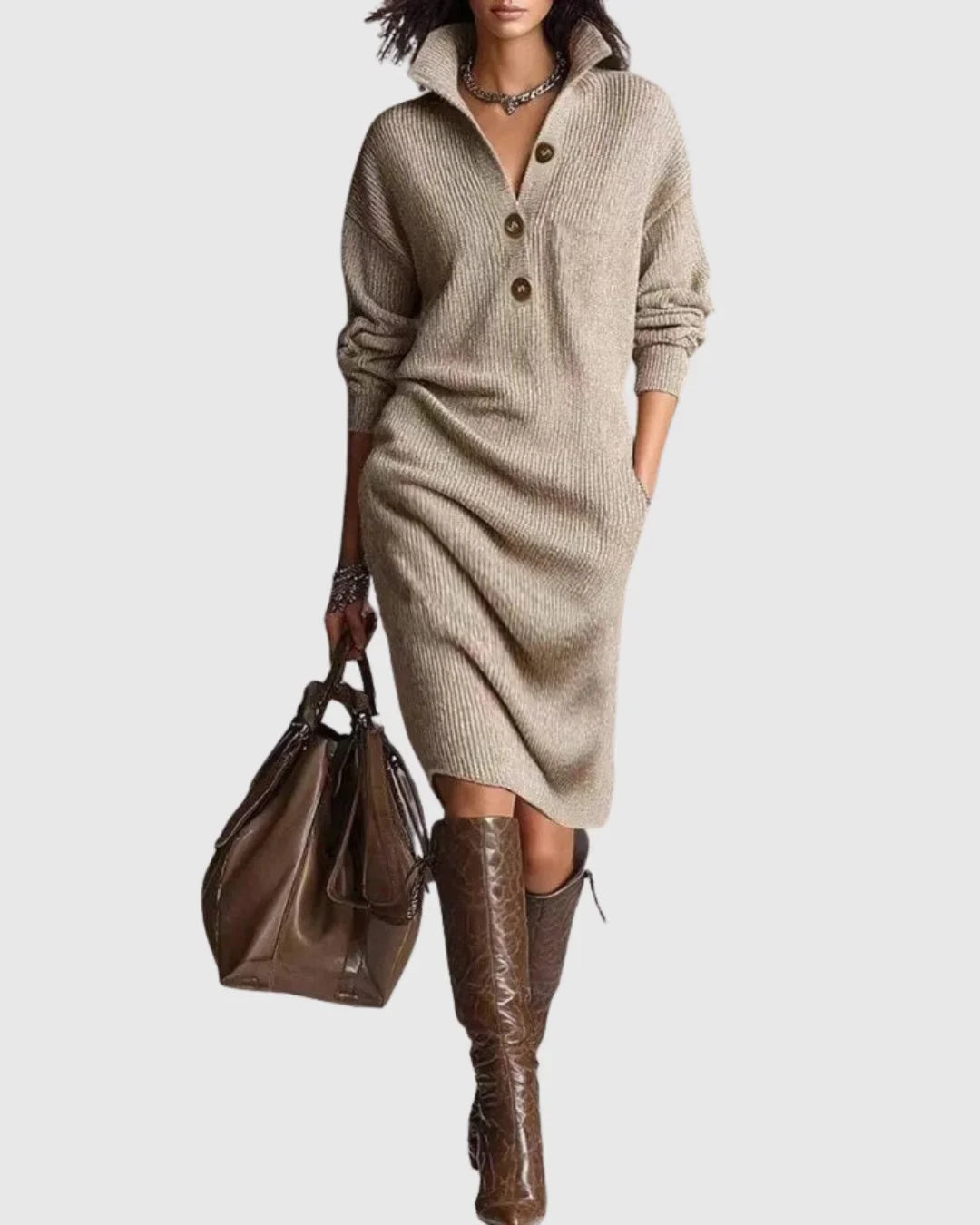 Elodie | Pure wool winter knit midi dress