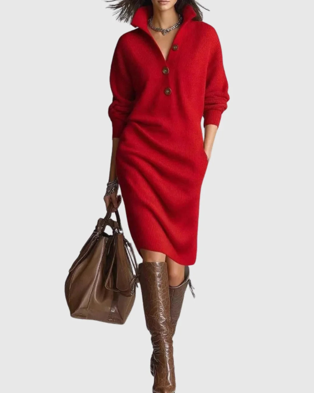 Elodie | Pure wool winter knit midi dress