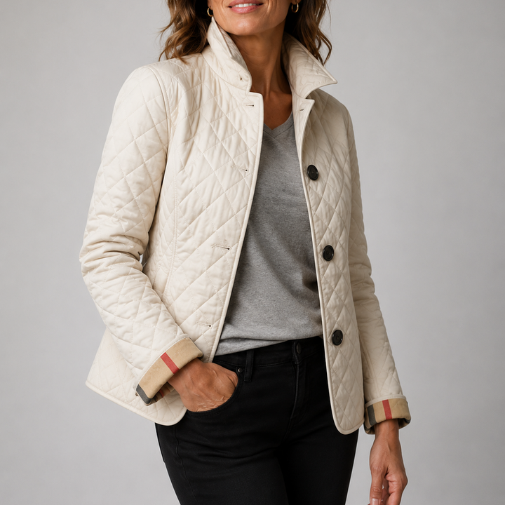Chelsea | Women's Classic Diamond Quilted Jacket with Check Cuff Lining