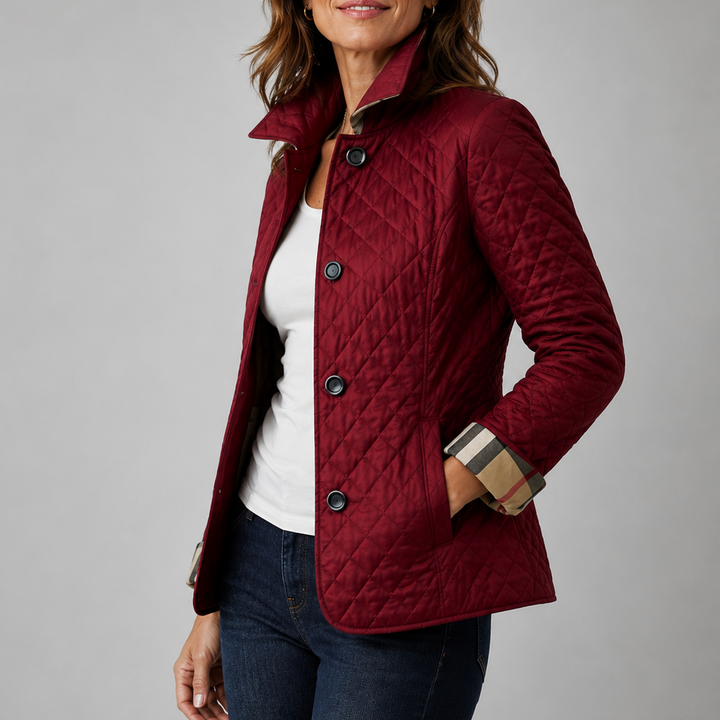 Chelsea | Women's Classic Diamond Quilted Jacket with Check Cuff Lining
