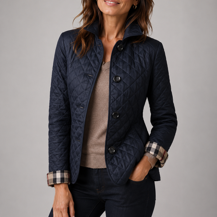 Chelsea | Women's Classic Diamond Quilted Jacket with Check Cuff Lining