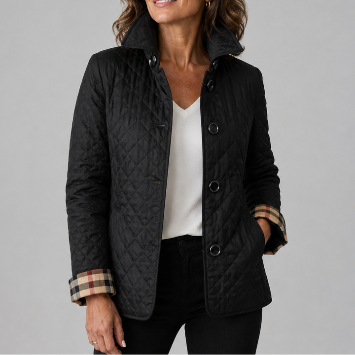 Chelsea | Women's Classic Diamond Quilted Jacket with Check Cuff Lining
