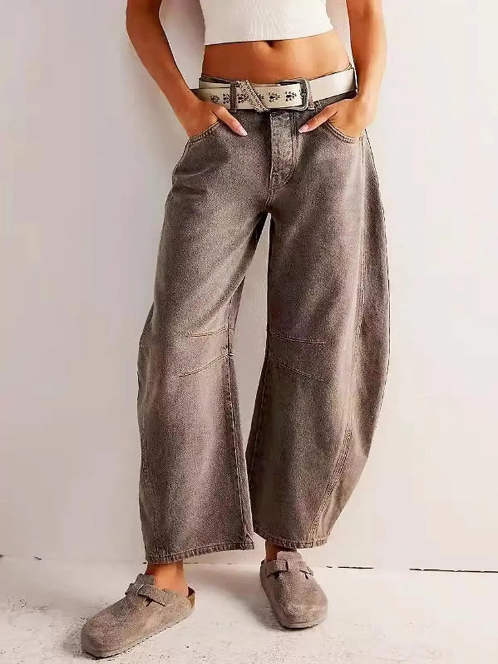 Meril | Women's Wide Leg High Waist Leopard Print Denim Pants