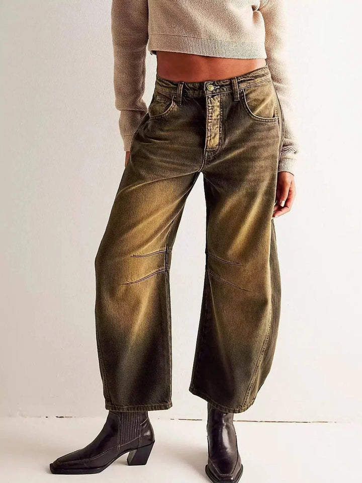 Meril | Women's Wide Leg High Waist Leopard Print Denim Pants