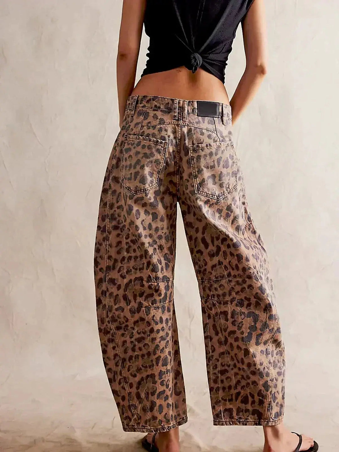 Meril | Women's Wide Leg High Waist Leopard Print Denim Pants
