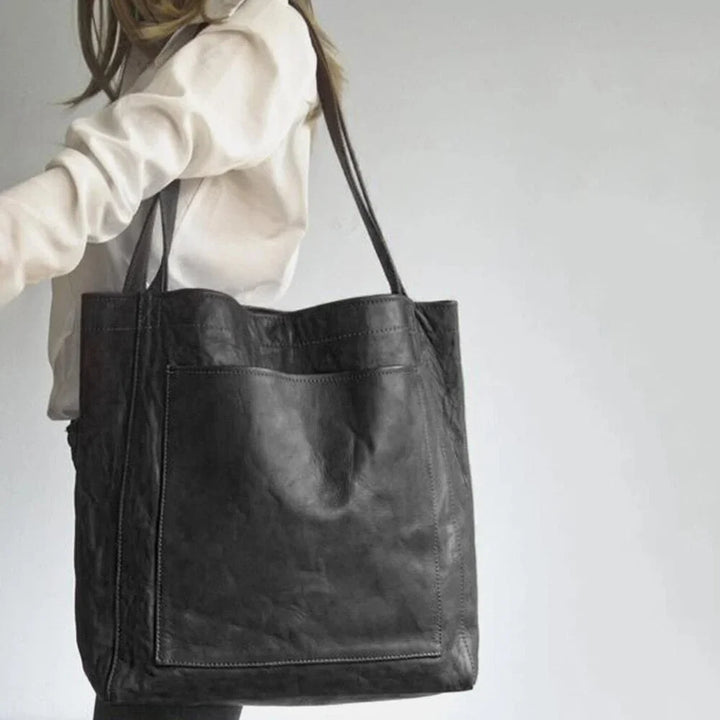 Ophelia | Women's brown leather tote bag with magnetic snap closure