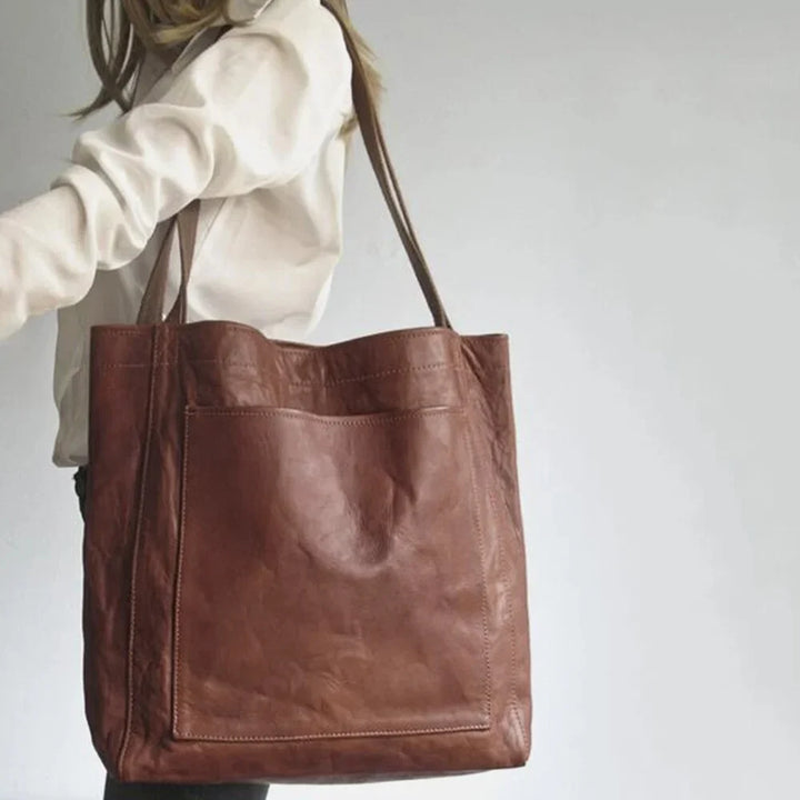Ophelia | Women's brown leather tote bag with magnetic snap closure