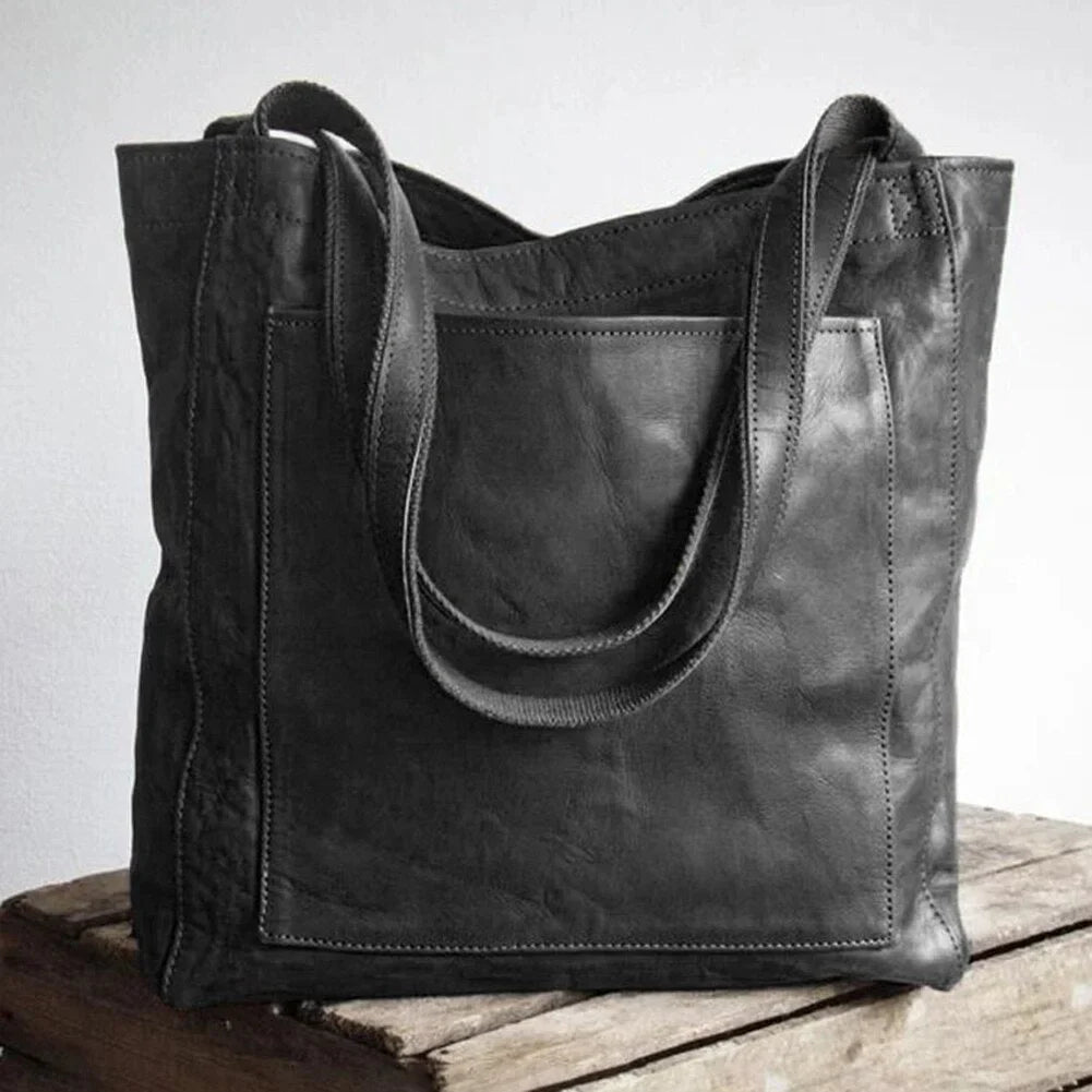 Ophelia | Women's brown leather tote bag with magnetic snap closure