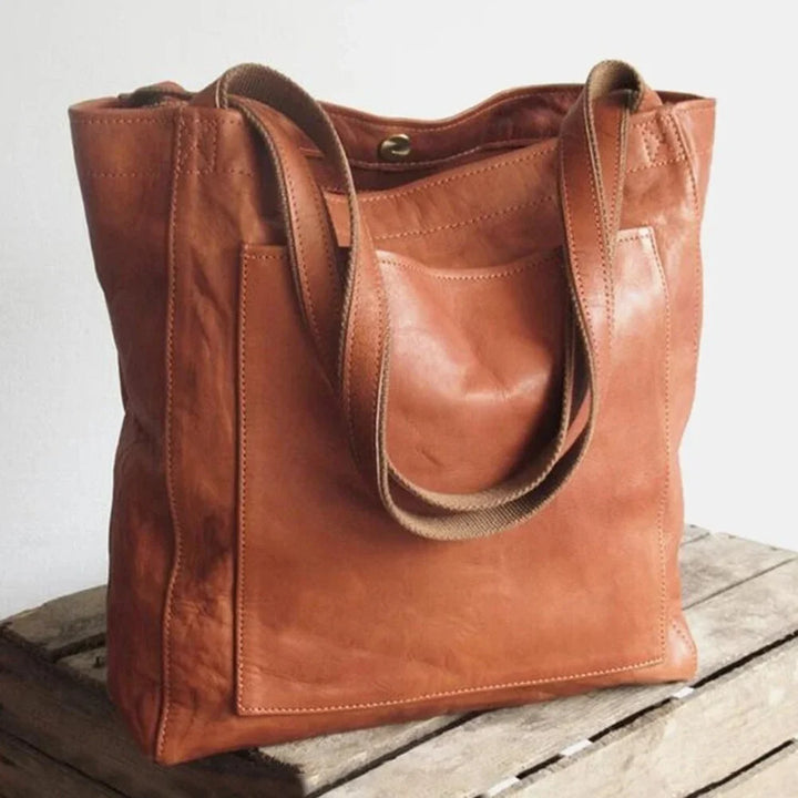 Ophelia | Women's brown leather tote bag with magnetic snap closure