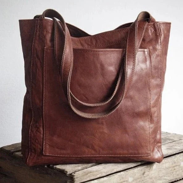 Ophelia | Women's brown leather tote bag with magnetic snap closure