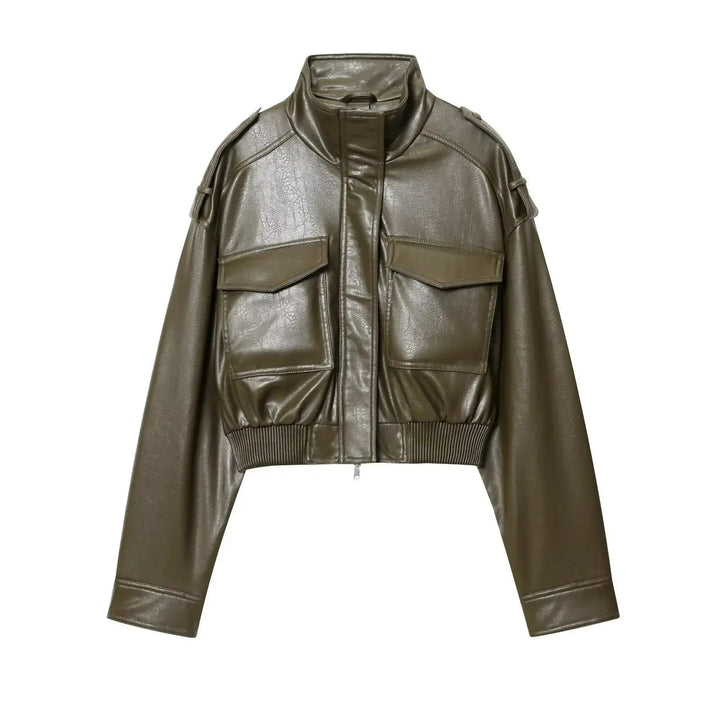 Marnie | Women's Cropped Leather Jacket Zip Front Pockets