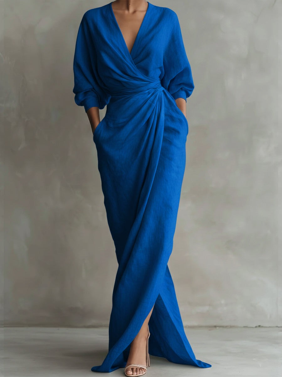 Ivanna | Women's V-Neck Batwing-Sleeve Wedding Guest Maxi Dress