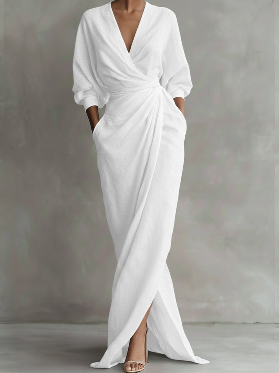 Ivanna | Women's V-Neck Batwing-Sleeve Wedding Guest Maxi Dress