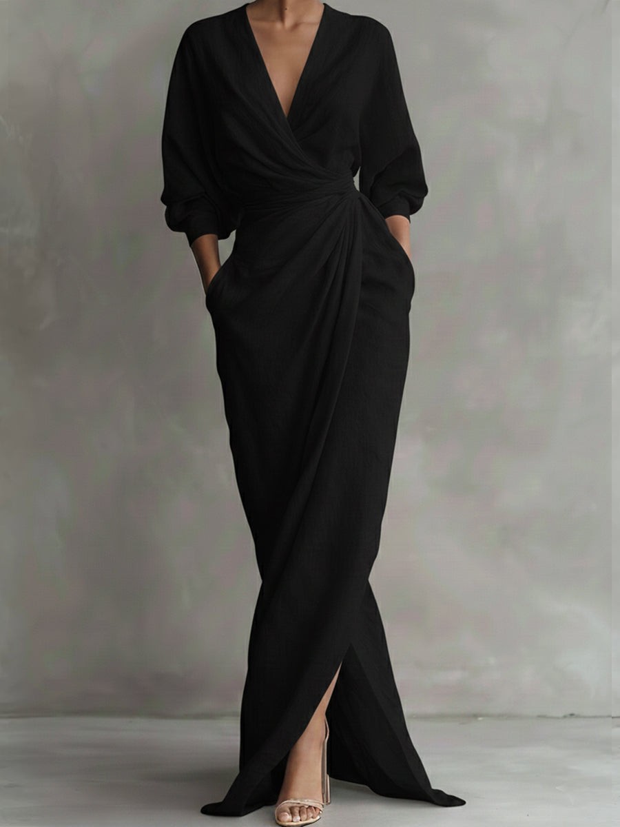 Ivanna | Women's V-Neck Batwing-Sleeve Wedding Guest Maxi Dress