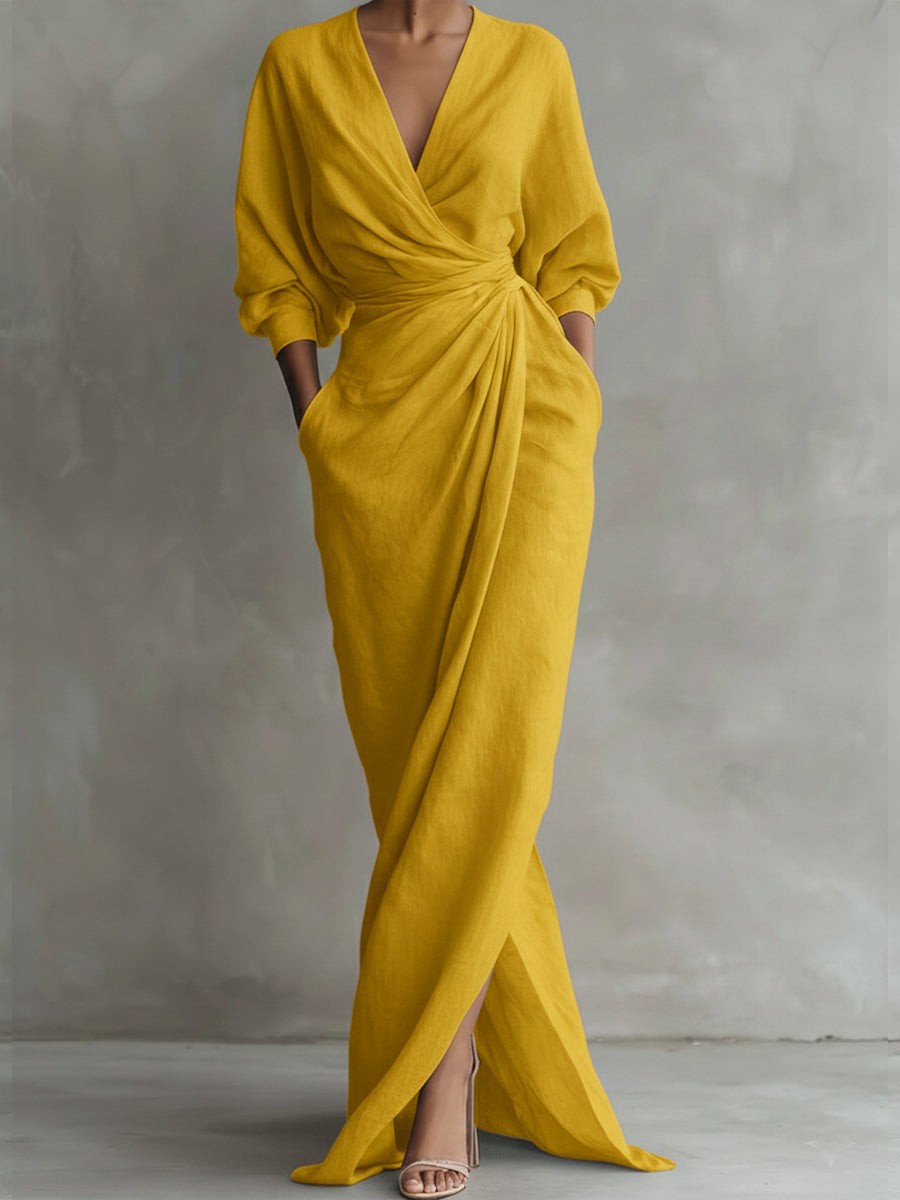 Ivanna | Women's V-Neck Batwing-Sleeve Wedding Guest Maxi Dress