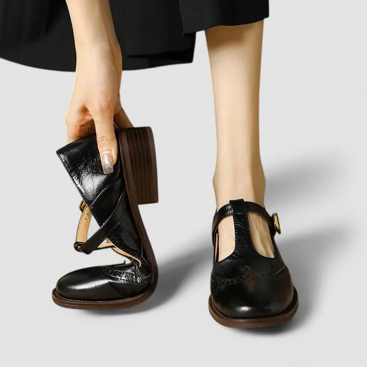 Nina | Women's leather Mary-Jane shoes with T-strap buckle