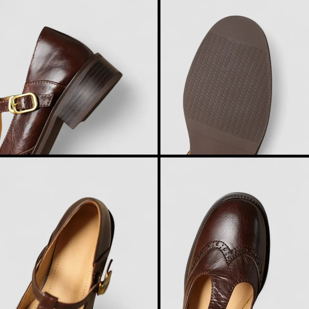 Nina | Women's leather Mary-Jane shoes with T-strap buckle