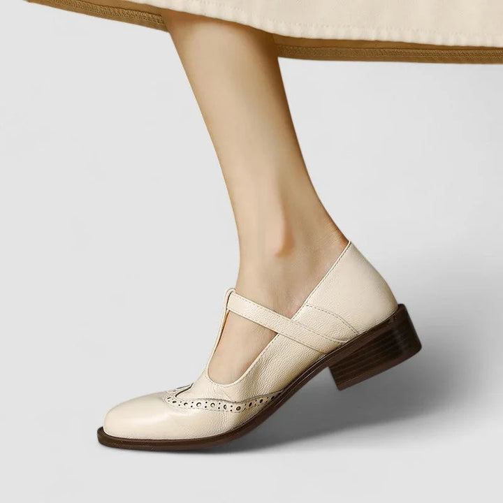 Nina | Women's leather Mary-Jane shoes with T-strap buckle