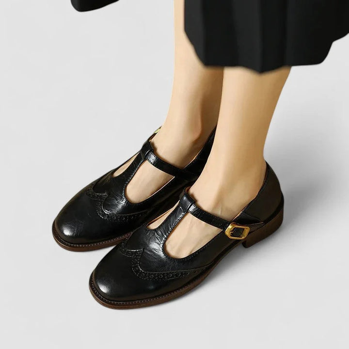 Nina | Women's leather Mary-Jane shoes with T-strap buckle