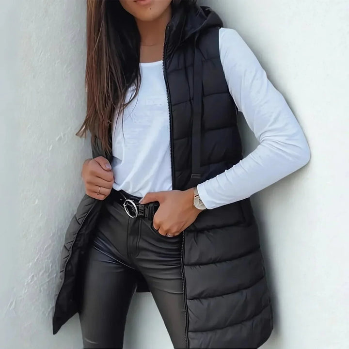 Laura | Women's Long Hooded Sleeveless Puffer Vest
