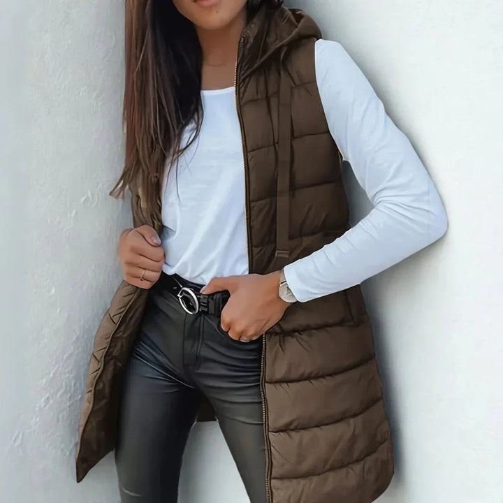 Laura | Women's Long Hooded Sleeveless Puffer Vest