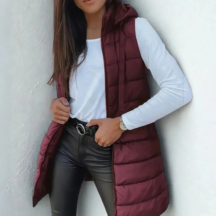 Laura | Women's Long Hooded Sleeveless Puffer Vest