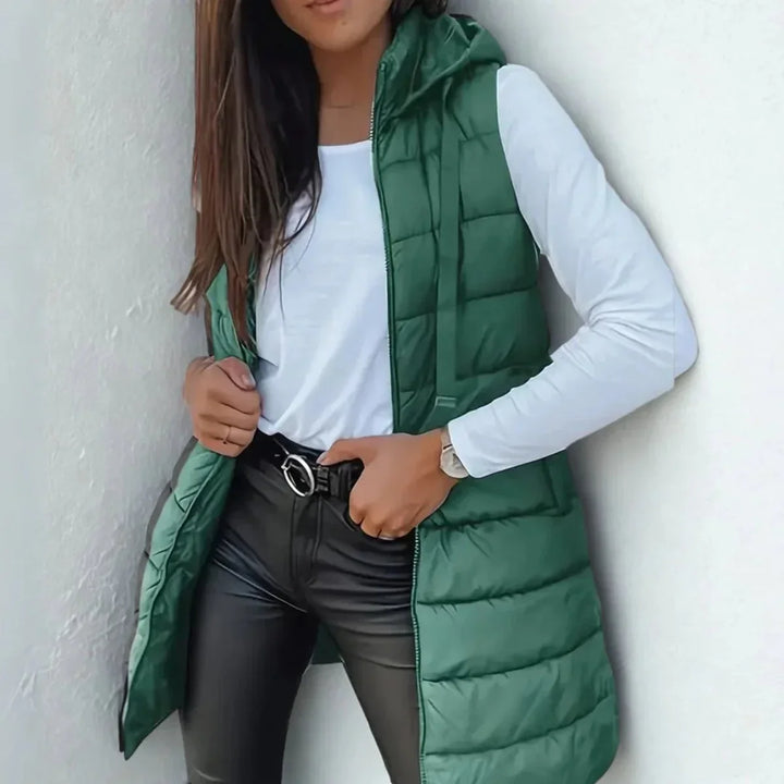 Laura | Women's Long Hooded Sleeveless Puffer Vest