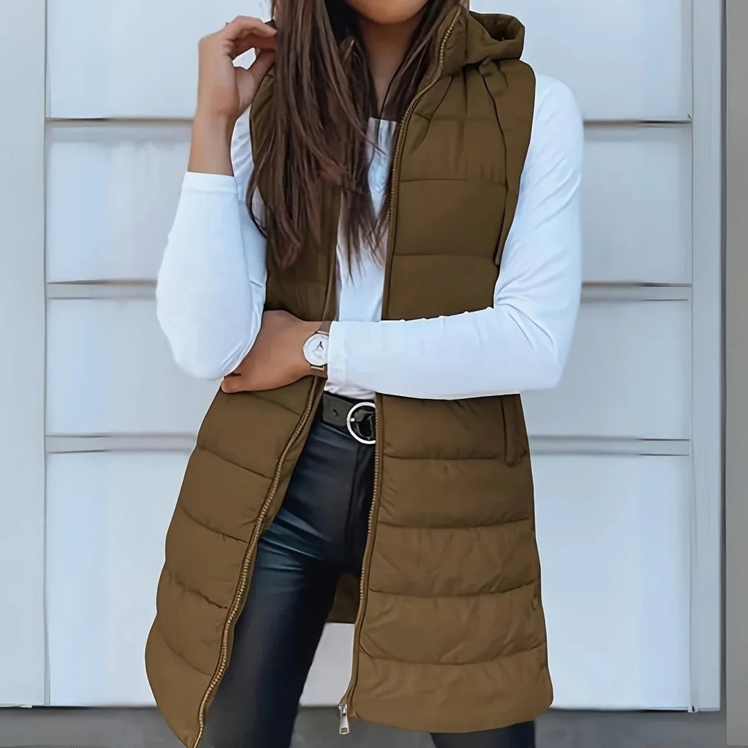 Laura | Women's Long Hooded Sleeveless Puffer Vest